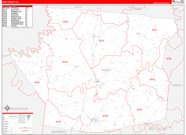 Hart County, KY Zip Code Map