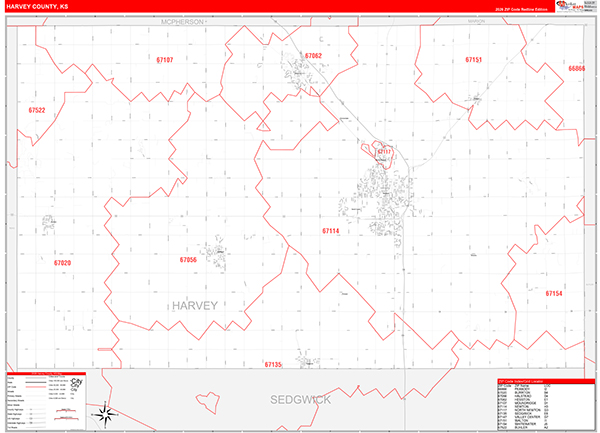 Harvey County, KS Zip Code Wall Map