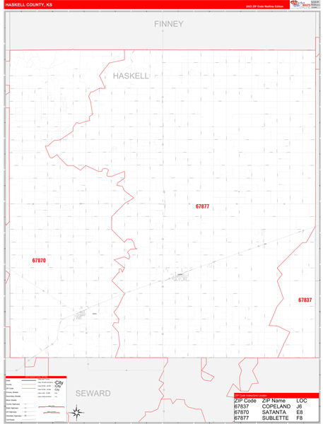 Haskell County, KS Zip Code Wall Map