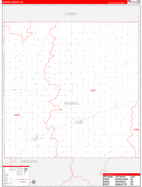 Haskell County, KS Zip Code Wall Map