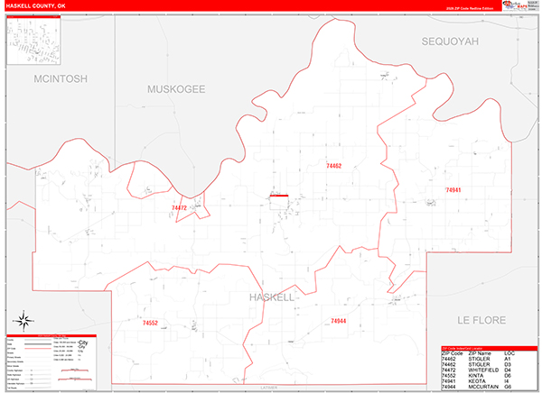 Haskell County, OK Carrier Route Wall Map