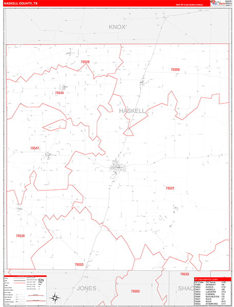 Haskell County, TX Zip Code Map