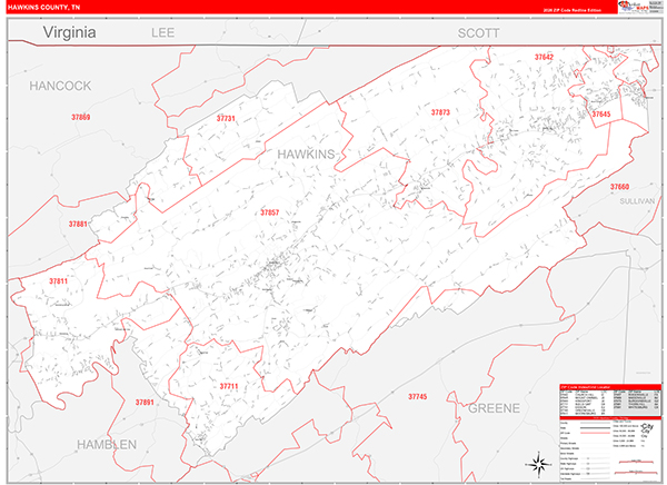 Hawkins County, TN Zip Code Map