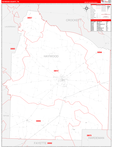 Haywood County Digital Map Red Line Style