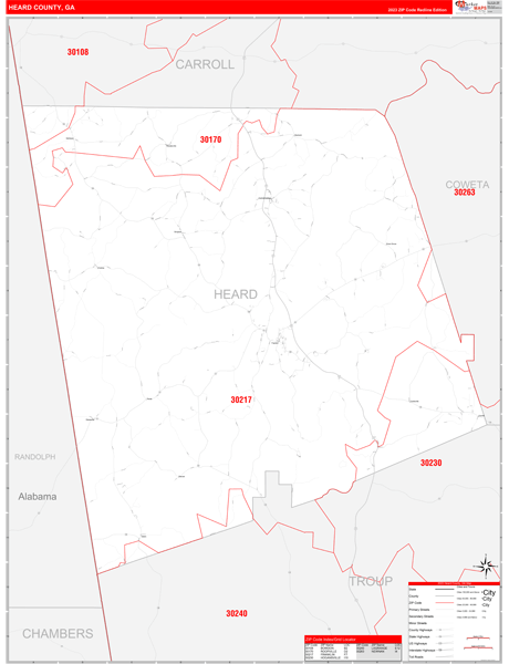 Heard County, GA Wall Map Red Line Style