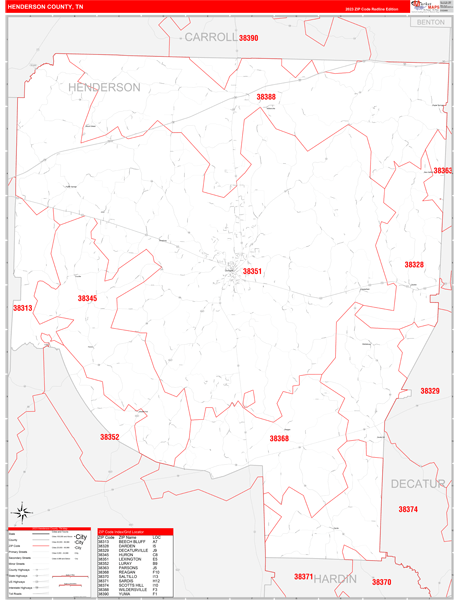 Henderson County Digital Map Red Line Style