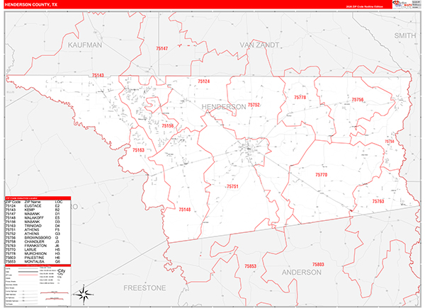 Henderson County, TX Zip Code Map