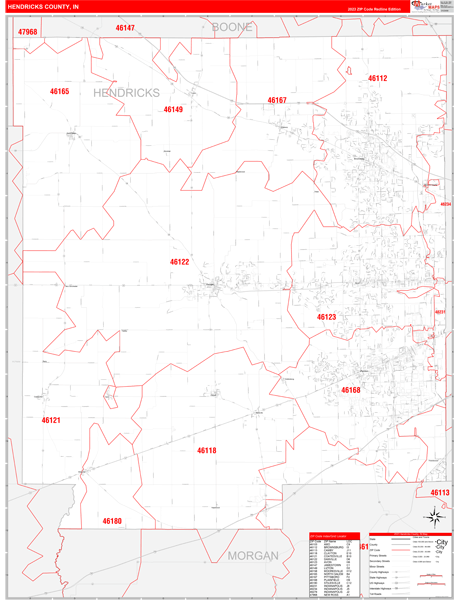 Hendricks County Digital Map Red Line Style