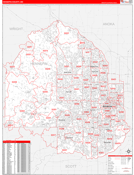 Hennepin County, MN Zip Code Map