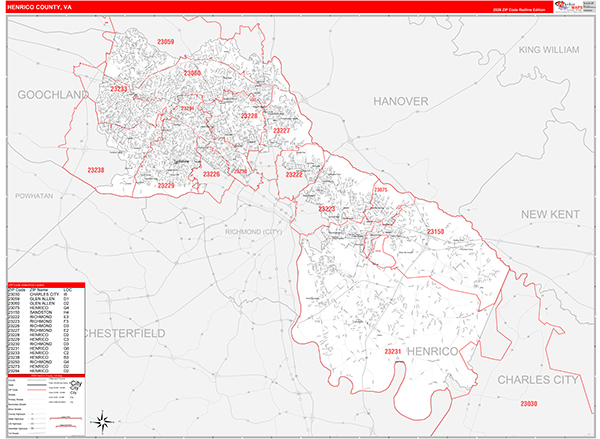 Henrico County, VA Zip Code Map