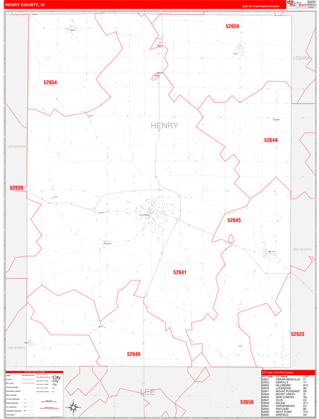 Henry County, IA Zip Code Wall Map