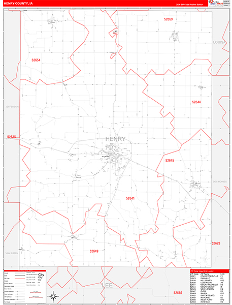 Henry County, IA Zip Code Wall Map
