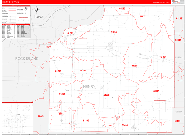 Henry County, IL Zip Code Wall Map