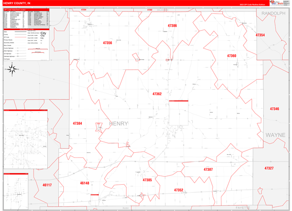 Henry County, IN Zip Code Wall Map