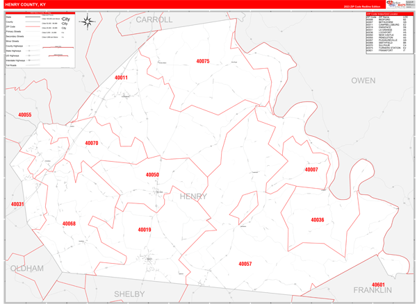 Henry County, KY Zip Code Wall Map