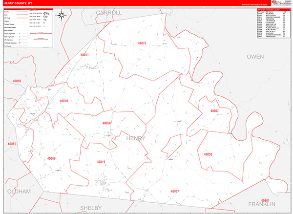 Henry County, KY Zip Code Map