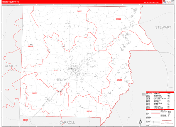 Henry County, TN Zip Code Map