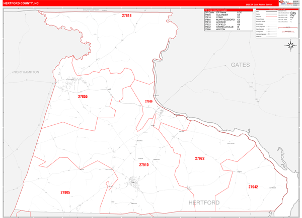 Hertford County Digital Map Red Line Style
