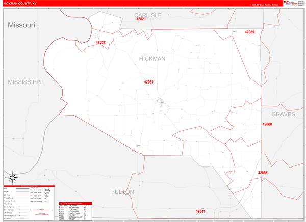 Hickman County Digital Map Red Line Style