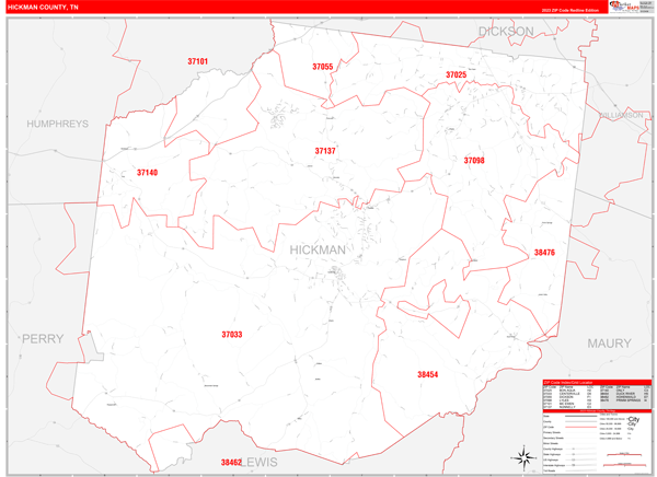 Hickman County Digital Map Red Line Style