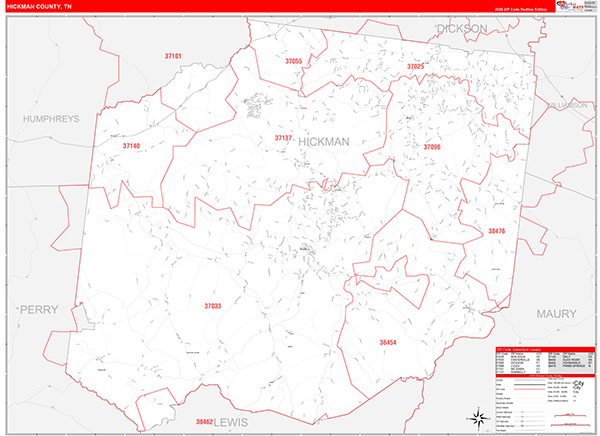 Hickman County, TN Zip Code Map