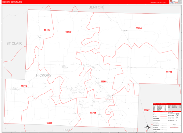 Hickory County Digital Map Red Line Style