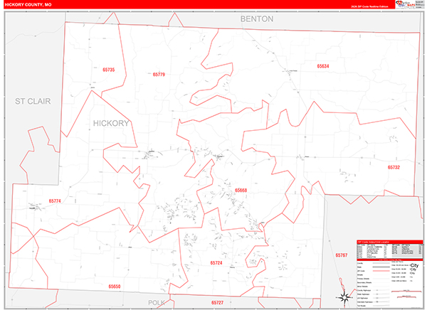 Hickory County, MO Map Red Line Style