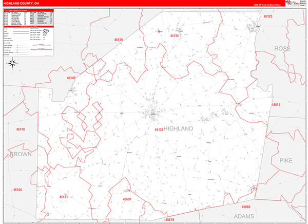 Highland County, OH Zip Code Map