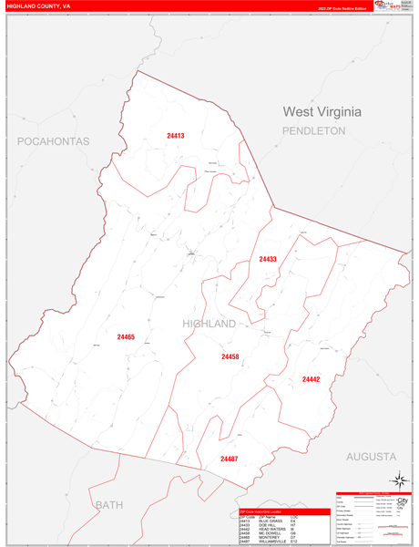 Highland County, VA Zip Code Wall Map