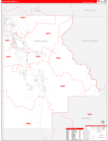 Highlands County Digital Map Red Line Style