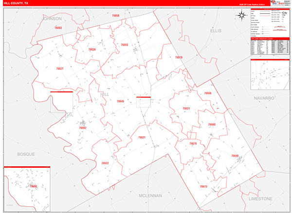 Hill County, TX Zip Code Map