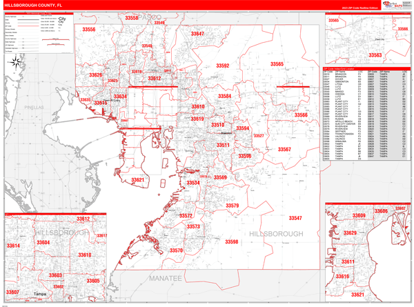 Hillsborough County, FL Zip Code Wall Map