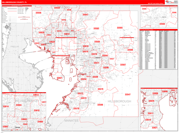 Hillsborough County Florida Digital Zip Code Map Gambaran