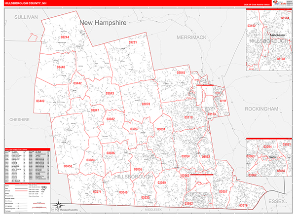 Hillsborough County, NH Zip Code Map