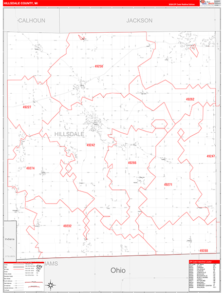 Hillsdale County, MI Zip Code Wall Map
