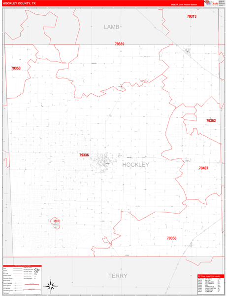 Hockley County, TX Wall Map Red Line Style