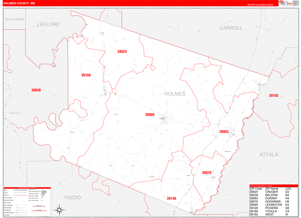Holmes County, MS Zip Code Map