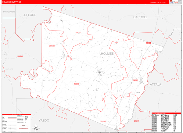 Holmes County, MS Zip Code Map