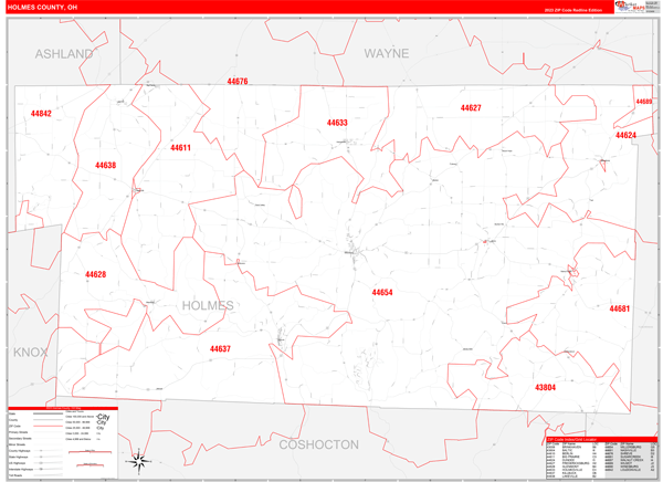 Holmes County Digital Map Red Line Style