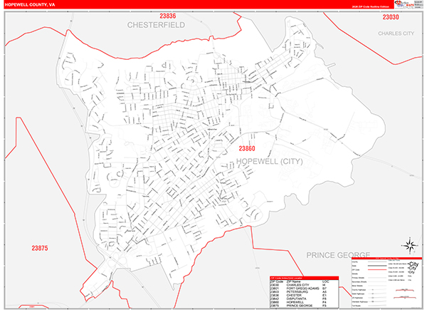 Hopewell County, VA Zip Code Wall Map