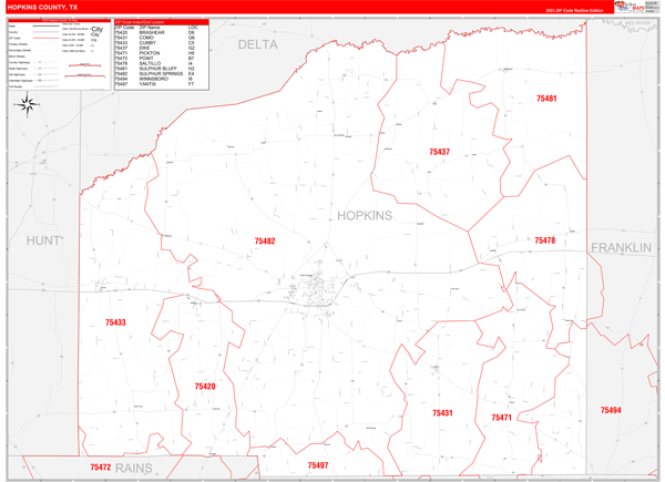 Hopkins County Digital Map Red Line Style
