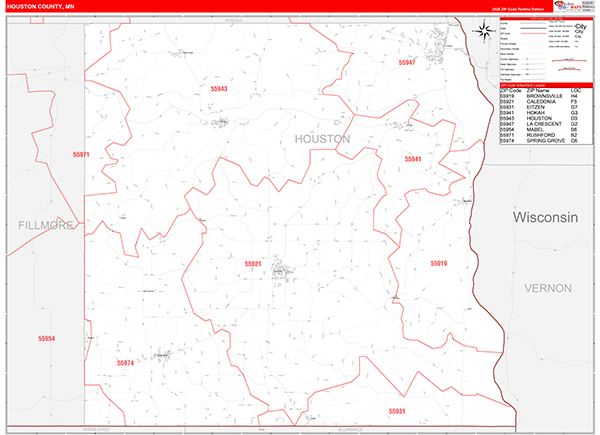 Houston County, MN Zip Code Map