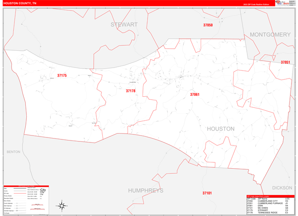 Houston County, TN Zip Code Map