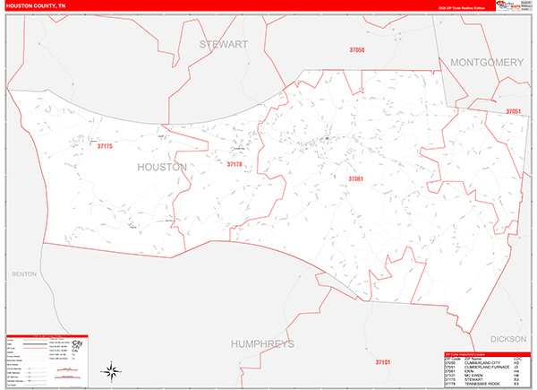 Houston County, TN Zip Code Map