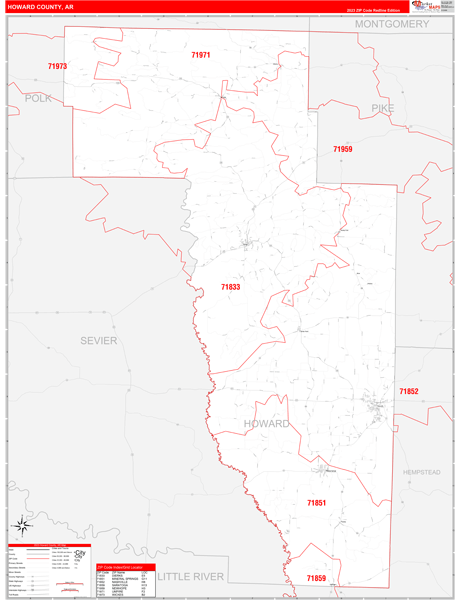 Howard County, AR Zip Code Map