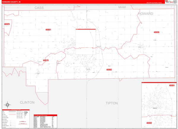 Howard County, IN Zip Code Map