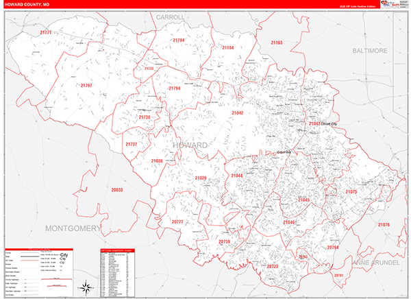 Howard County, MD Zip Code Wall Map