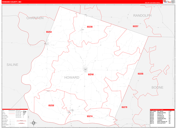 Howard County, MO Zip Code Wall Map