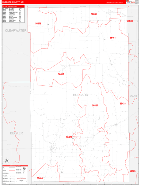 Hubbard County Digital Map Red Line Style