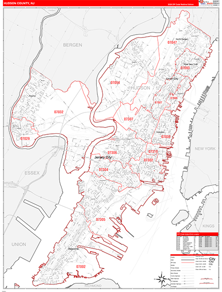 Hudson County, NJ Zip Code Map
